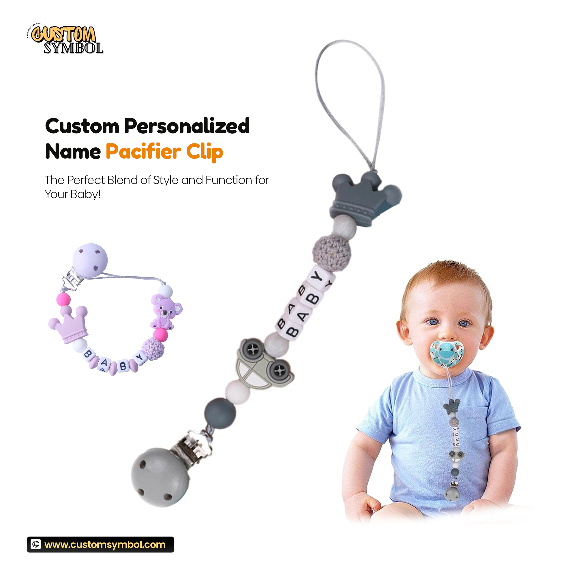 CS™ Custom Personalized Name Pacifier Clip