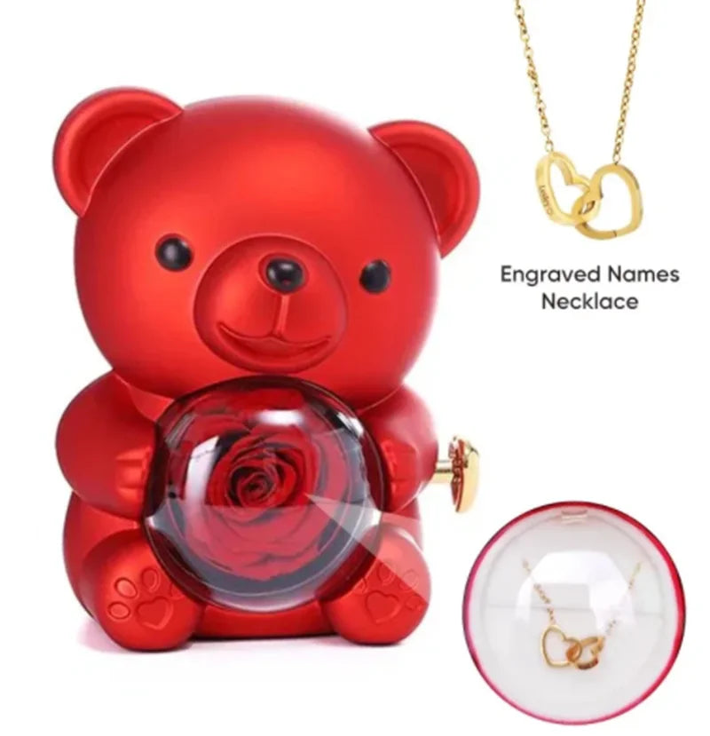 CS™ Eternal Rotating Rose Necklace Teddy Bear